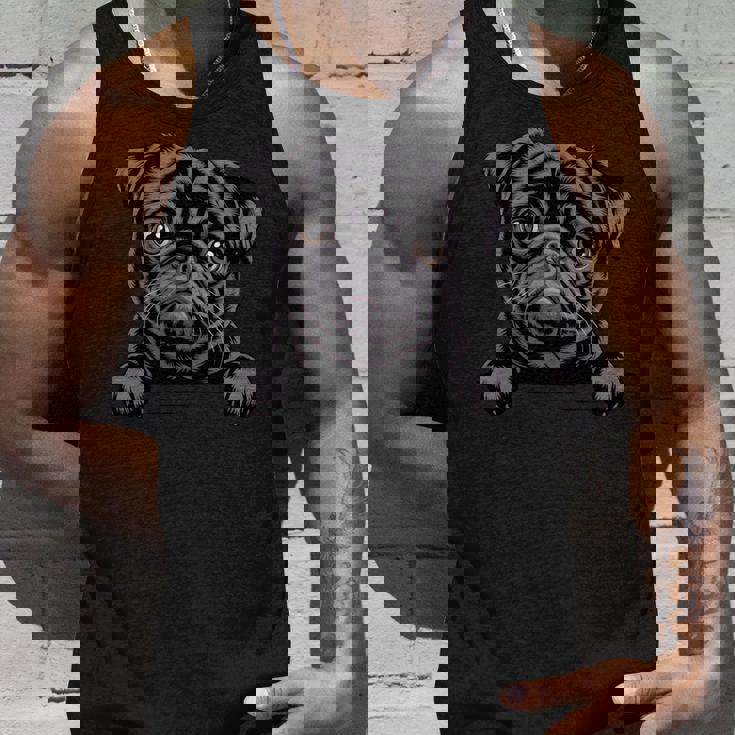 ブラック・パグ・ファニー・ピーキング・ポケット・パピー・ドッグ・ラバー 長袖tシャツ タンクトップ 彼への贈り物