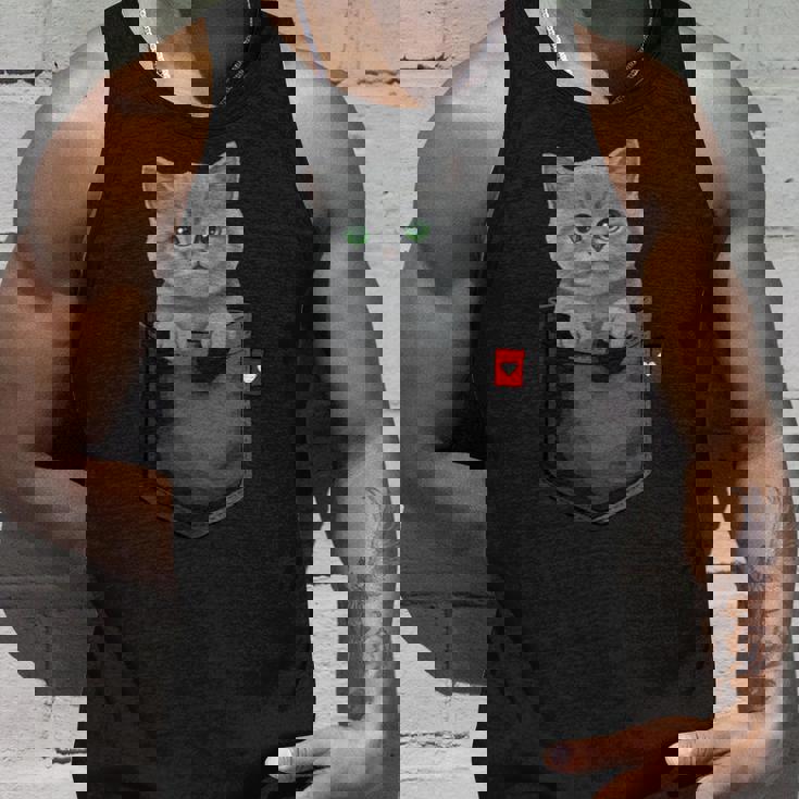 ブリティッシュショートヘア猫 ポケットの中 のぞくかわいい子猫 長袖tシャツ タンクトップ 彼への贈り物