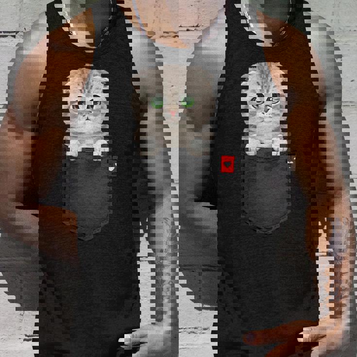 ポケットに入ったスコティッシュフォールド猫 のぞくかわいい子猫 タンクトップ 彼への贈り物