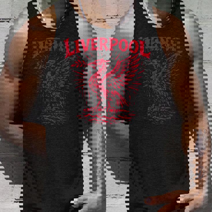 リバプール イングランド Zine インク 肝臓 鳥 レッドプリント タンクトップ 彼への贈り物