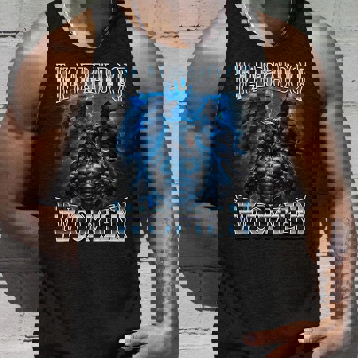 女が怖い狼アルファ・ウルフ・ミーム・クリンジ・ビアード タンクトップ 彼への贈り物