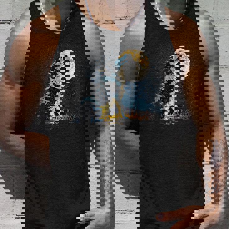 月に吠える美しいボーダーコリー犬 タンクトップ 彼への贈り物