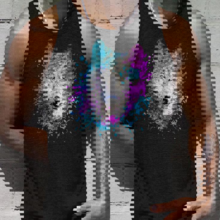 水彩 狼 頭 カラフル オオカミ 贈り物 タンクトップ 彼への贈り物