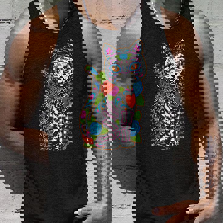 猫 シュガー スカル メキシコ カラベラ 死者の日 ハロウィン タンクトップ 彼への贈り物