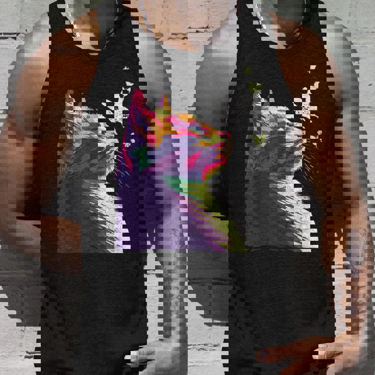 蝶と美しいカラフルな猫、パープル タンクトップ 彼への贈り物