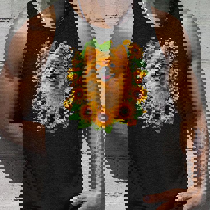 面白いtシャツ ポメラニアン ひまわり わんこ メンズ 犬好き グッズ かわいい おもしろ 面白い 服 ネタ 長袖tシャツ タンクトップ 彼への贈り物