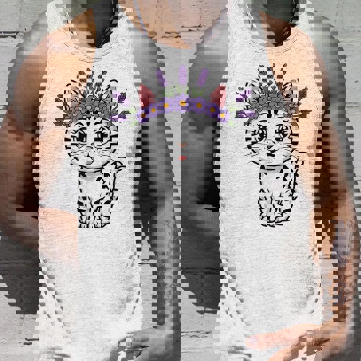 Cute Lavender Purple Flower Crown Cat Kawaii Kitty Floral Tank Top Gifts for Him