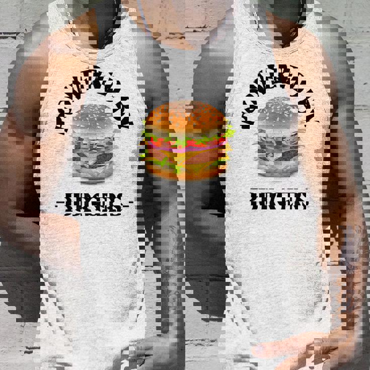 Powered By Burgers ファーストフード愛好家 面白いビーフバーガー タンクトップ 彼への贈り物