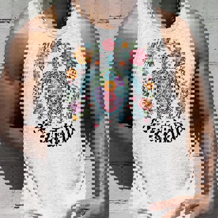 かわいいウミガメオーストラリア、楽しいトロピカルフラワーとハート タンクトップ 彼への贈り物