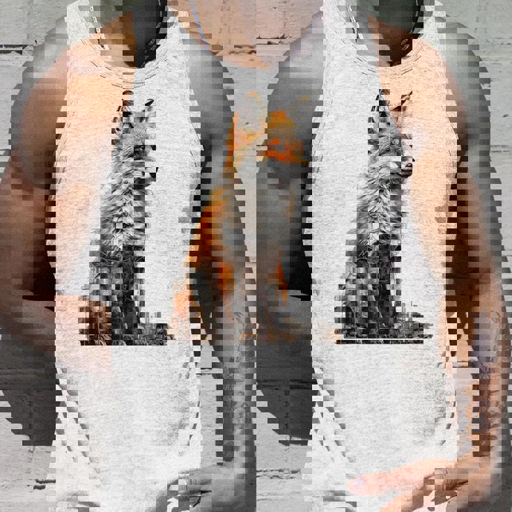 キツネ アニマル柄 モチーフ 抽象 イラスト 描画 狐 タンクトップ 彼への贈り物