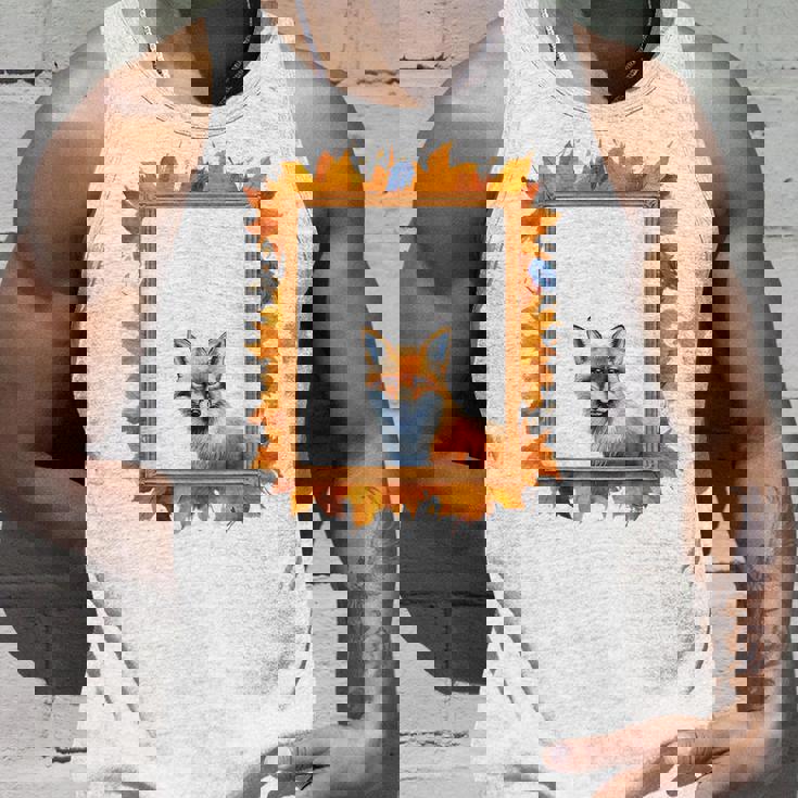 キツネ アニマル柄 モチーフ 紅葉 イラスト 自然 狐 タンクトップ 彼への贈り物