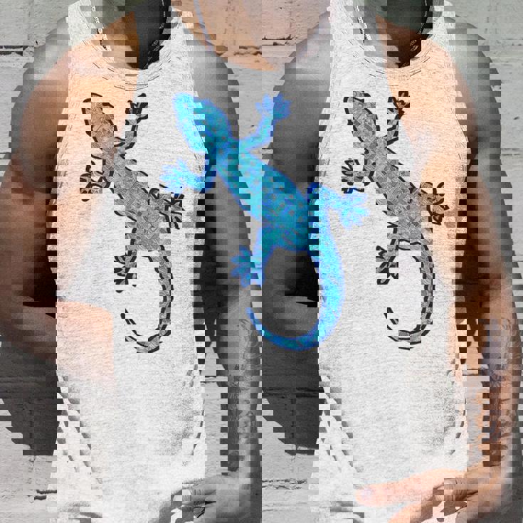 トライバル バティック パターン ヤモリトカゲ デニムブルーtシャツ タンクトップ 彼への贈り物