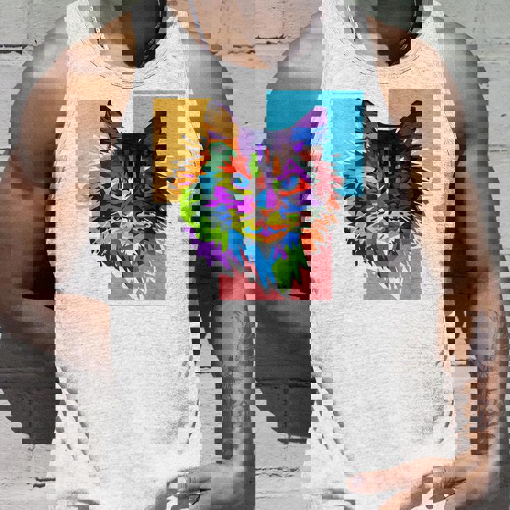 ペイントされた猫の顔 カラフル レインボー アートデザイン ギフトに最適 タンクトップ 彼への贈り物