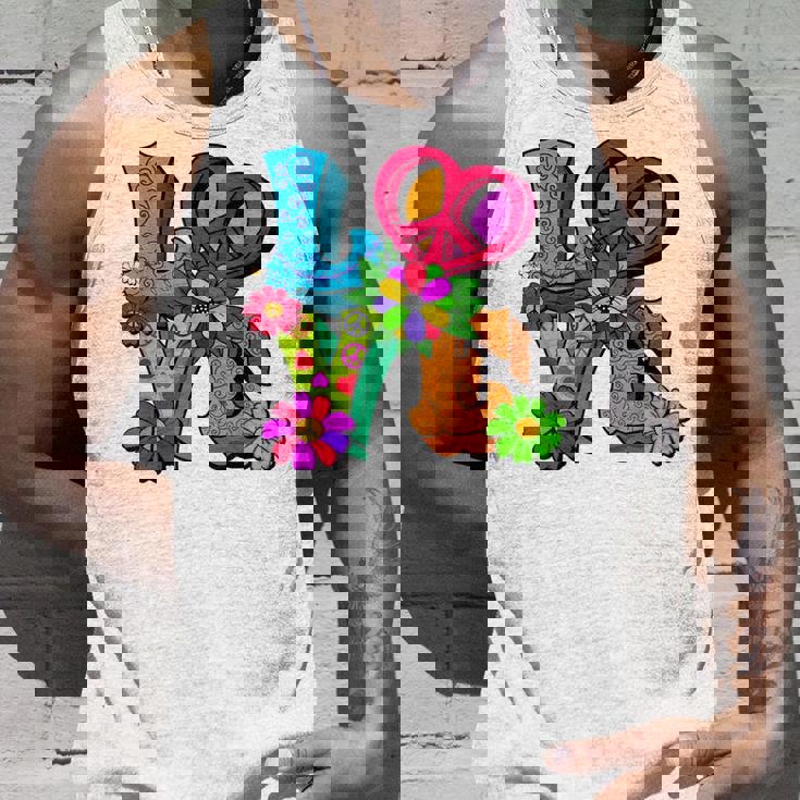 明るくカラフルな愛と平和 ピースサイン フラワートップ タンクトップ 彼への贈り物