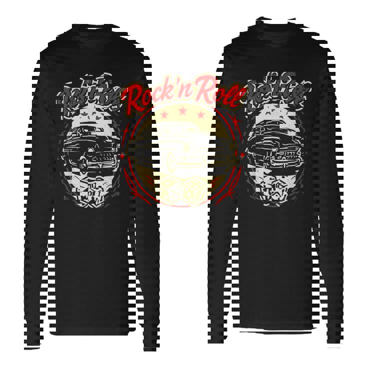 1950年代ロックンロールクラシックカーとサイコロロカビリー 長袖Tシャツ