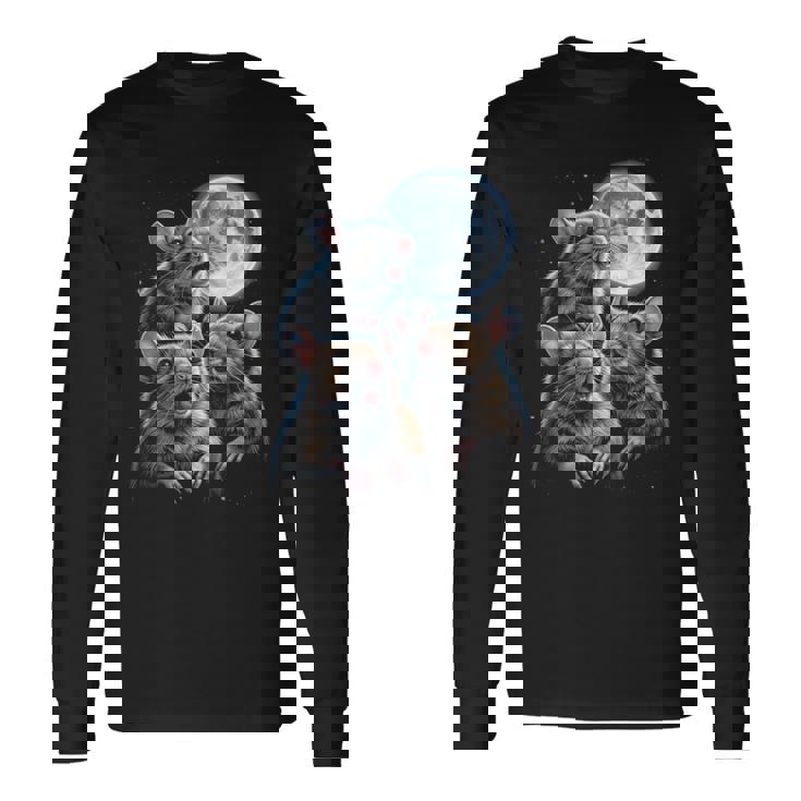 3 マウス 月 3 匹のネズミ 面白い げっ歯類 恋人 ユーモア 空 夜 長袖tシャツ 長袖Tシャツ