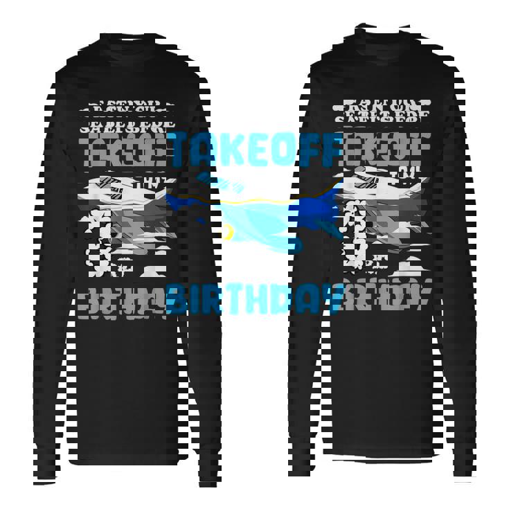 3歳の誕生日飛行機 パイロット固定シートベルト離陸飛行機 長袖Tシャツ