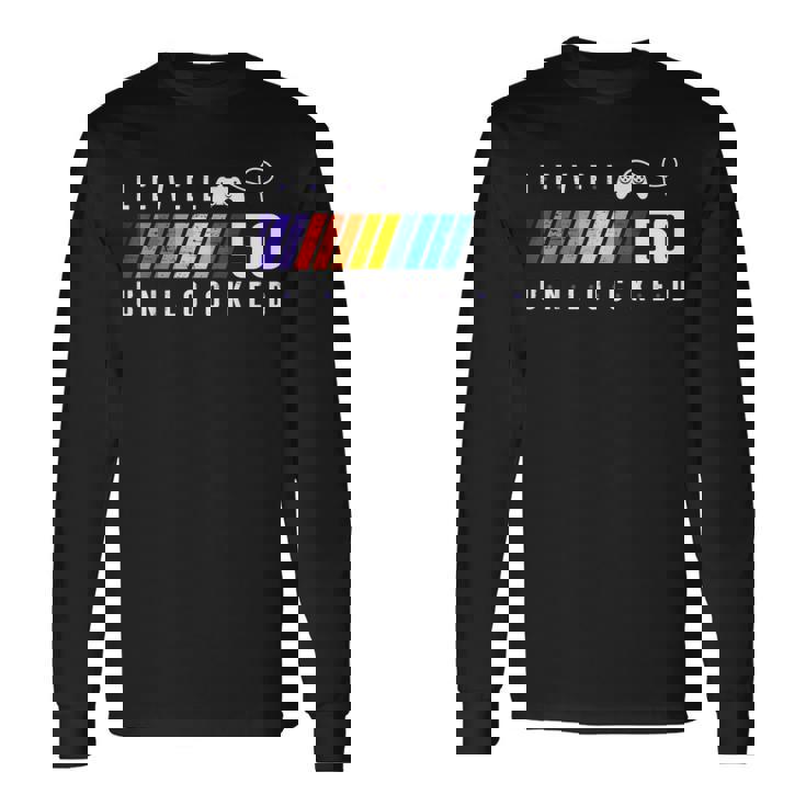 50歳の誕生日 ゲーマーボーイまたはゲーマーガール レベル50 アンロック 長袖Tシャツ