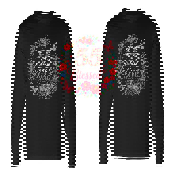55 Years Blessed 55歳 フローラル 55歳の誕生日プレゼント 長袖Tシャツ