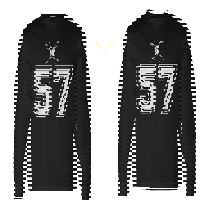 57 番 野球スタイル ヴィンテージホワイト 長袖Tシャツ