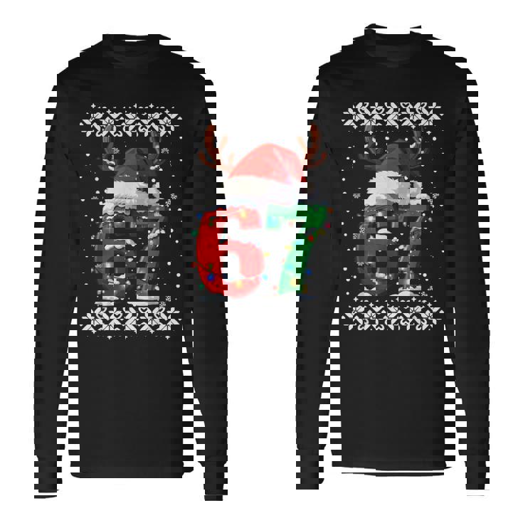 6 7 Couple Pajamas Six Seven Matching 67 Ugly Christmas Long Sleeve T-Shirt