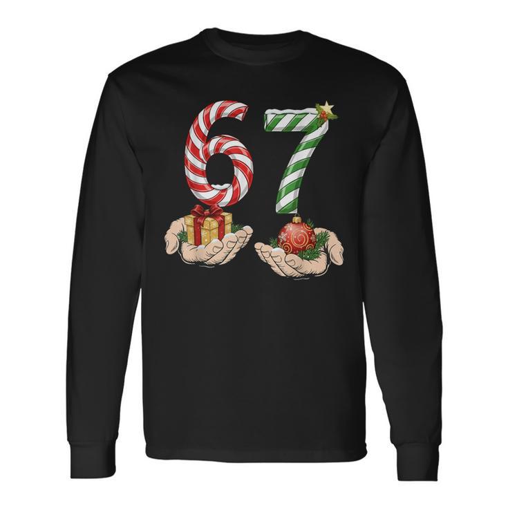 6 7 Meme 67 Christmas Pajamas Holiday Gen Alpha Slang Long Sleeve T-Shirt