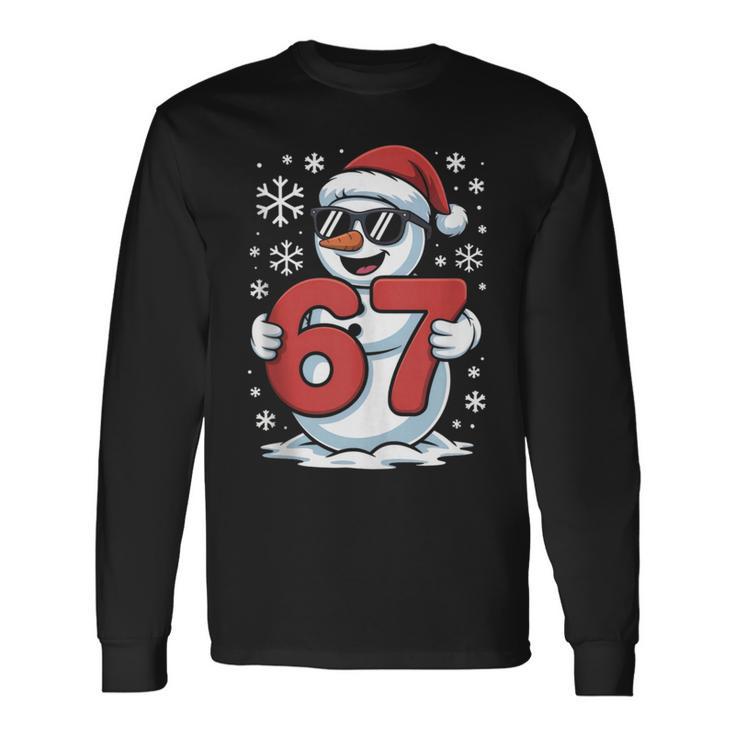 6 7 Snowman Christmas Pajamas 67 Meme Six Seven Bruh Long Sleeve T-Shirt