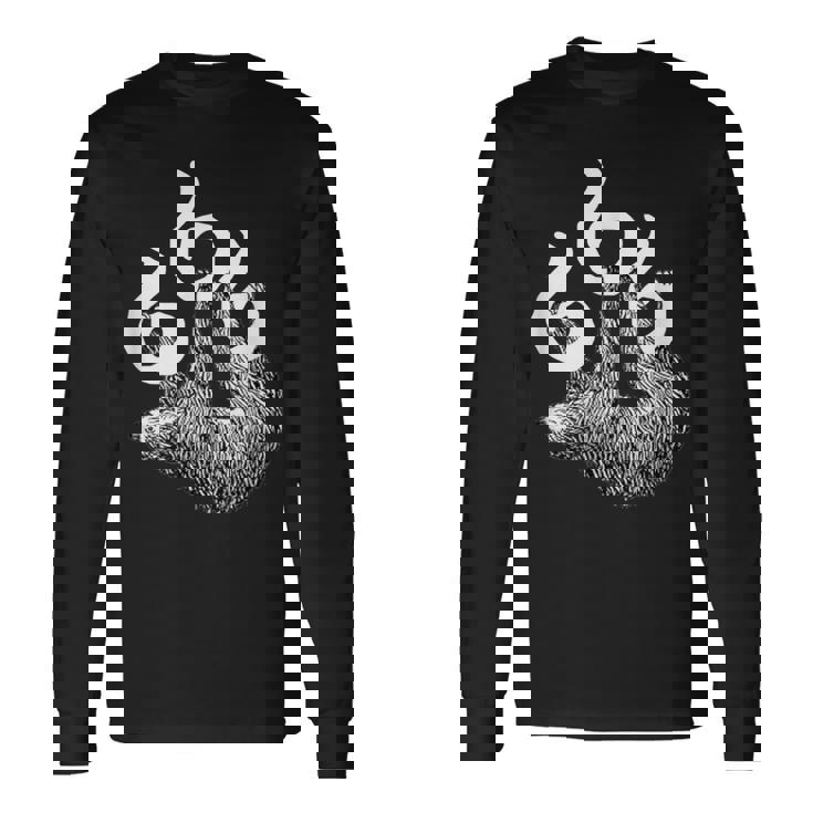 666 野獣のマークにぶら下がっているナマケモノ 面白いサタンシャツ 長袖Tシャツ