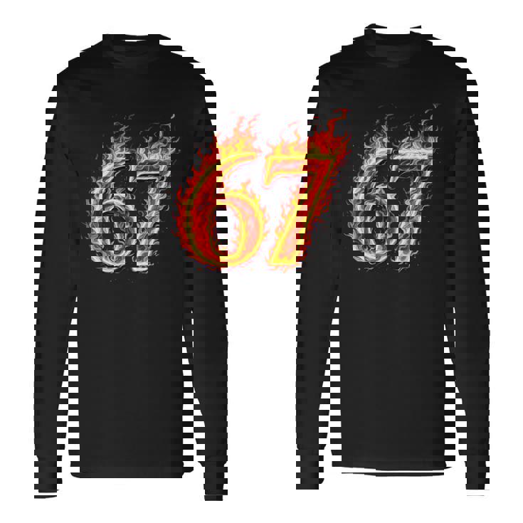 67 Fireixeven Meme Flames スラング 数字 面白い キッズ ティーン 長袖tシャツ 長袖Tシャツ