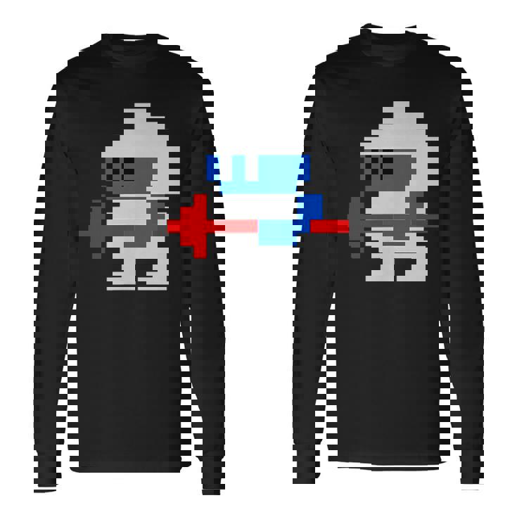 8ビット80年代レトロクラシックビデオゲームキャラクターダグヒーロー 長袖Tシャツ