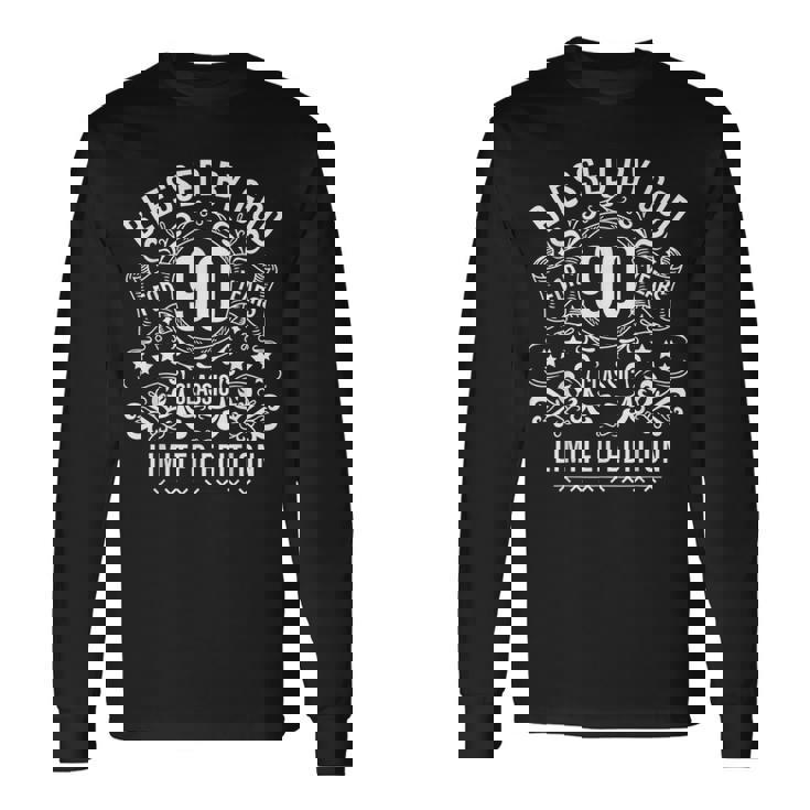 90歳のヴィンテージハッピー90歳の誕生日に神に祝福 長袖Tシャツ