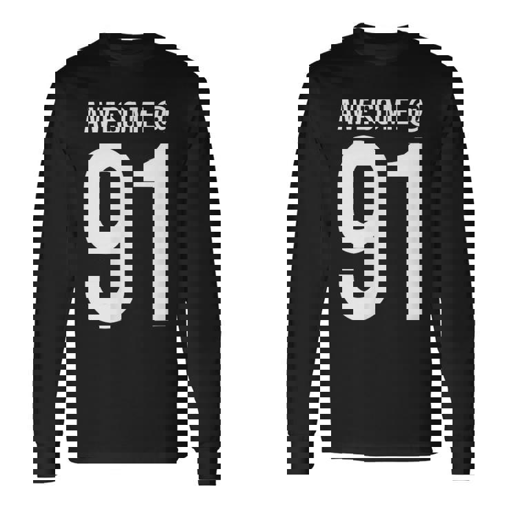 91歳で素晴らしい 面白い91歳の誕生日のお祝い。 長袖Tシャツ