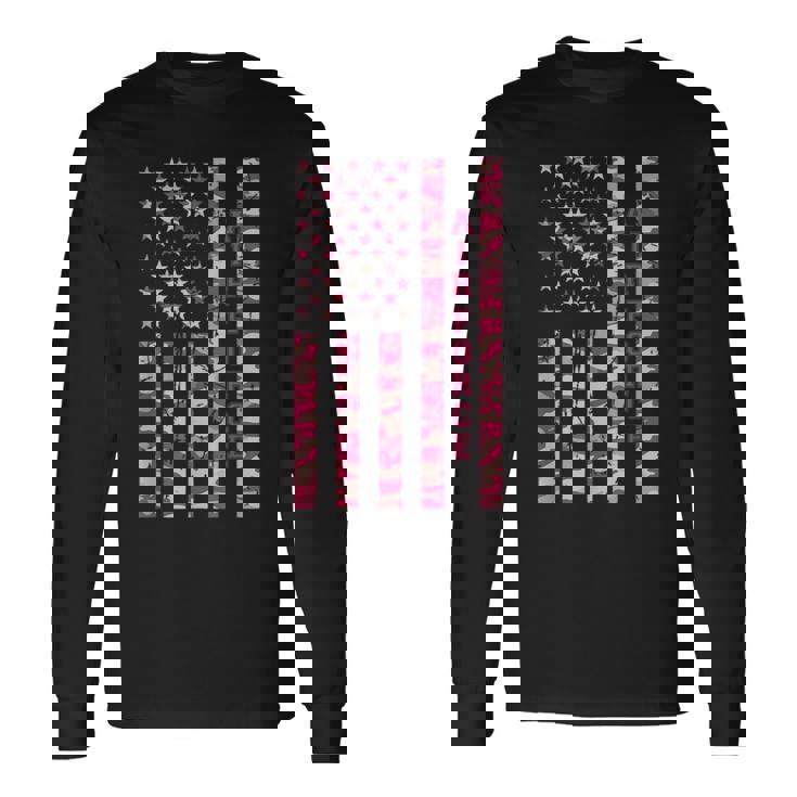 Air Force Military Branch Aviation Pink Camo USA Flag Long Sleeve T-Shirt