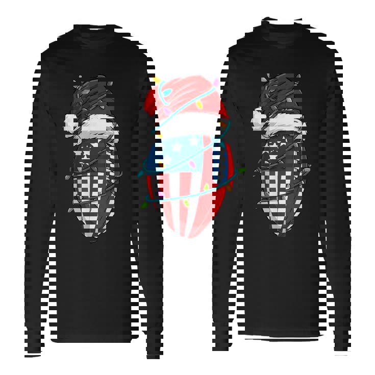 American Flag Football Light Christmas Hat Long Sleeve T-Shirt