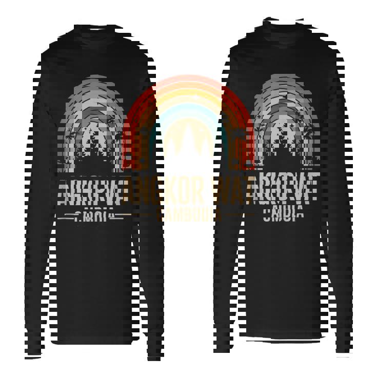 Angkor Wat Cambodia Retro Rainbow And Fun Vintage Temple Tank Top Long Sleeve T-Shirt