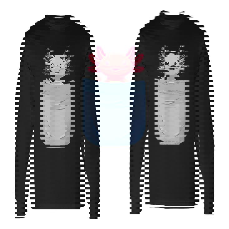 Axolotl ポケットに入った魚 両生類 ペット ホワイト アホロートル トカゲ 長袖Tシャツ