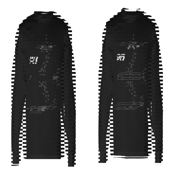 B-777 航空機設計図 長袖Tシャツ