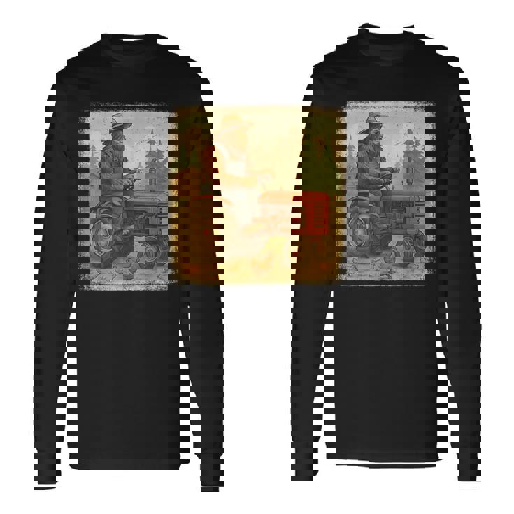 Bigfoot Driving Tractor Sasquatch Farmer Farming Long Sleeve T-Shirt