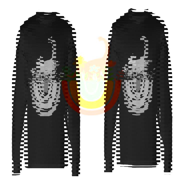 Brontosaurus Dino Rainbow Boho Bohemian Flowers Floral Tank Top Long Sleeve T-Shirt