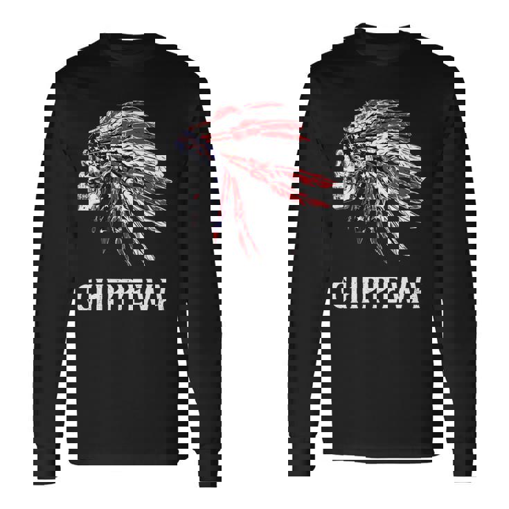 Chippewa ネイティブアメリカン アメリカ国旗 スカルヘッドレス 長袖tシャツ 長袖Tシャツ