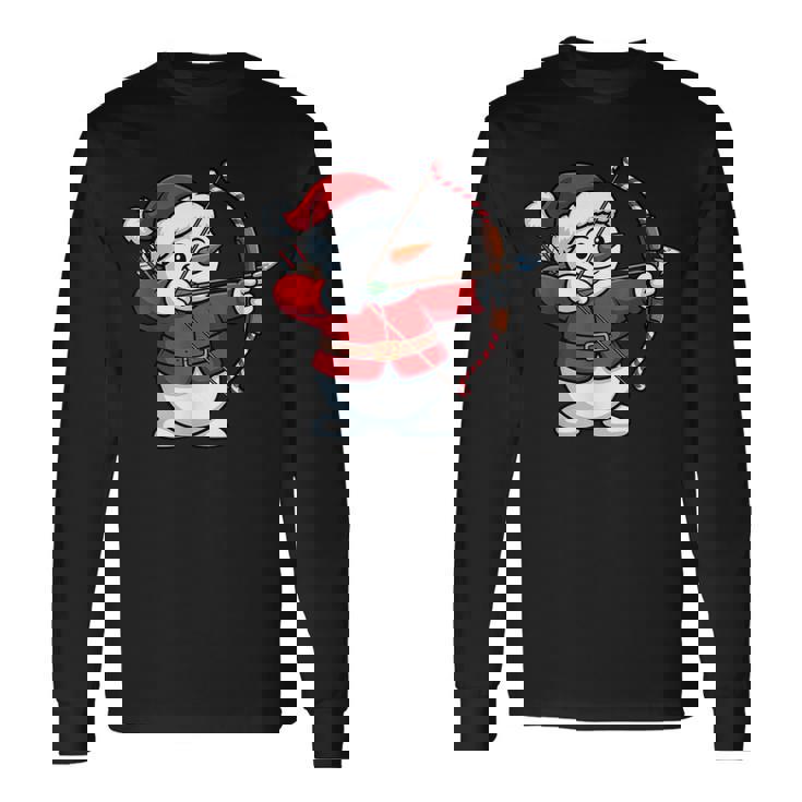 Christmas Snowman Santa Hat Archery Bow And Arrow Long Sleeve T-Shirt