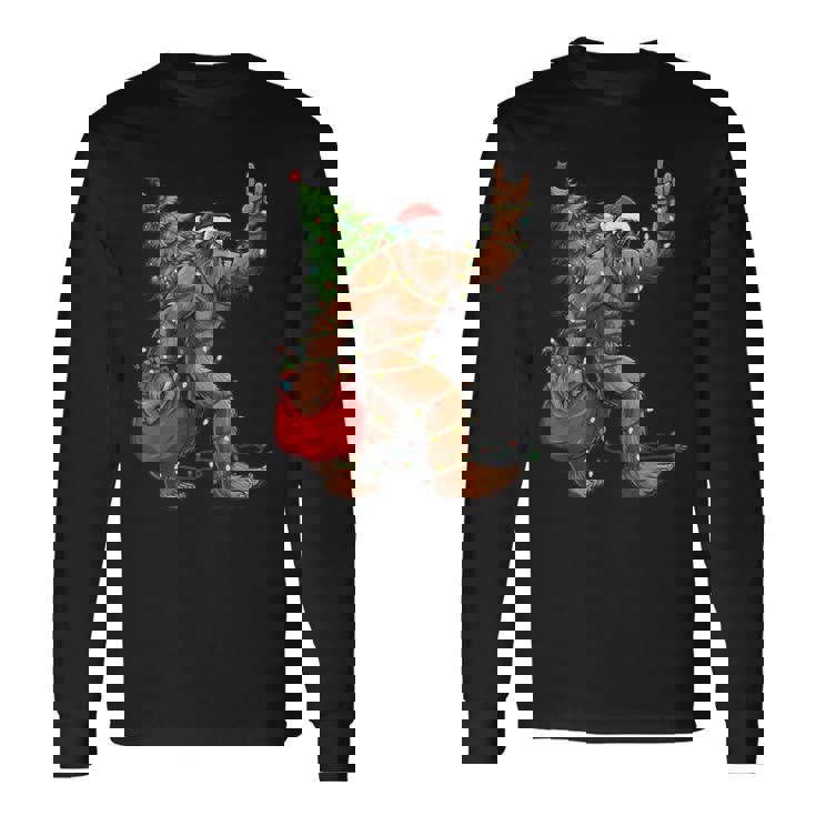 Christmas Tree Xmas Lights Santa Bigfoot Sasquatch Long Sleeve T-Shirt