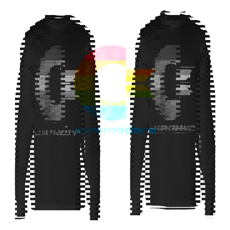 Commodore C64 大文字レインボーカラーストライプ効果 長袖Tシャツ