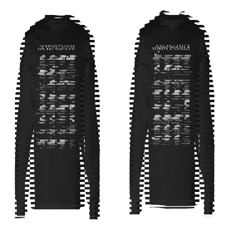 Common UFO Shapes Vintage Chart Alien Flying Saucer Long Sleeve T-Shirt