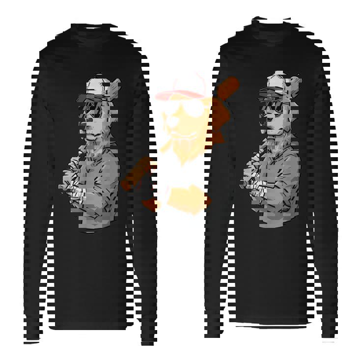Cool Sports Dog Baseball Theme Playful Puppy Vibes Long Sleeve T-Shirt