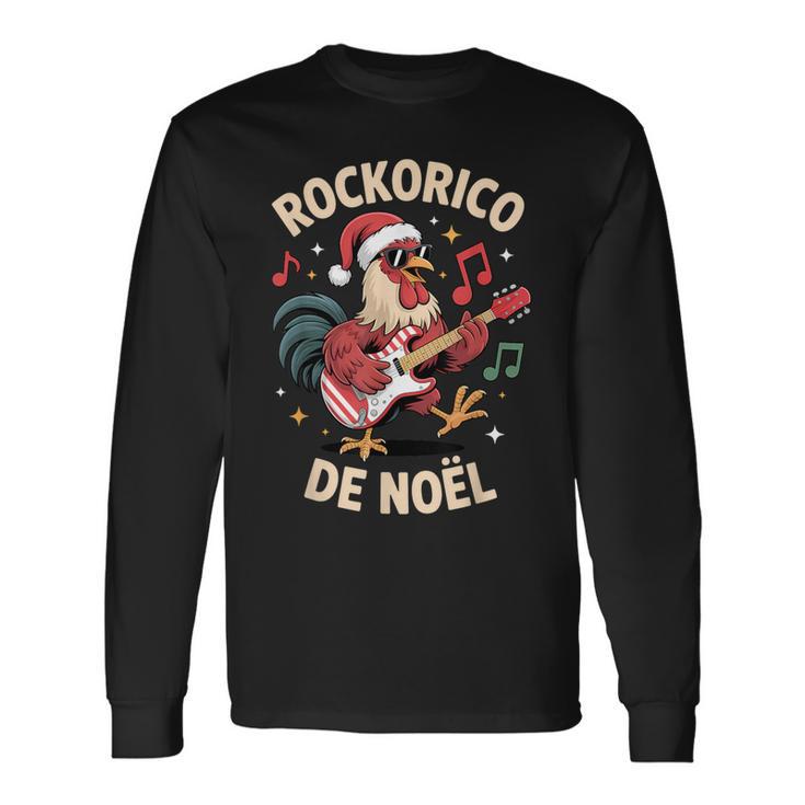 Coq De Noël Cocorico Festif Et Bonnet Rouge De Père Noël T-shirt à manches longues