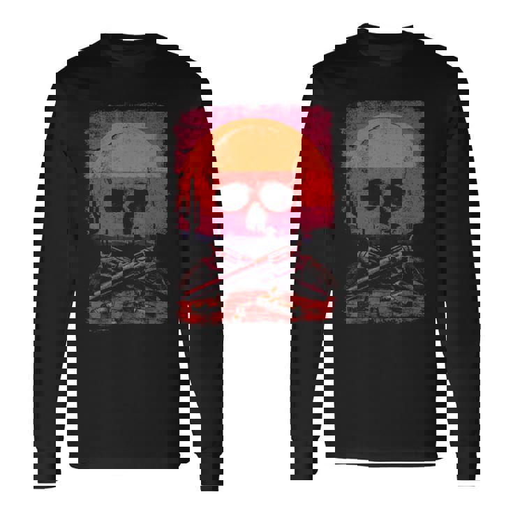Creepy Skull With Desert Sunset Dark Western Skeleton Gothic Long Sleeve T-Shirt