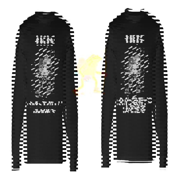 Cute Frog Hiking Is Myecret To Happiness カエル 長袖Tシャツ