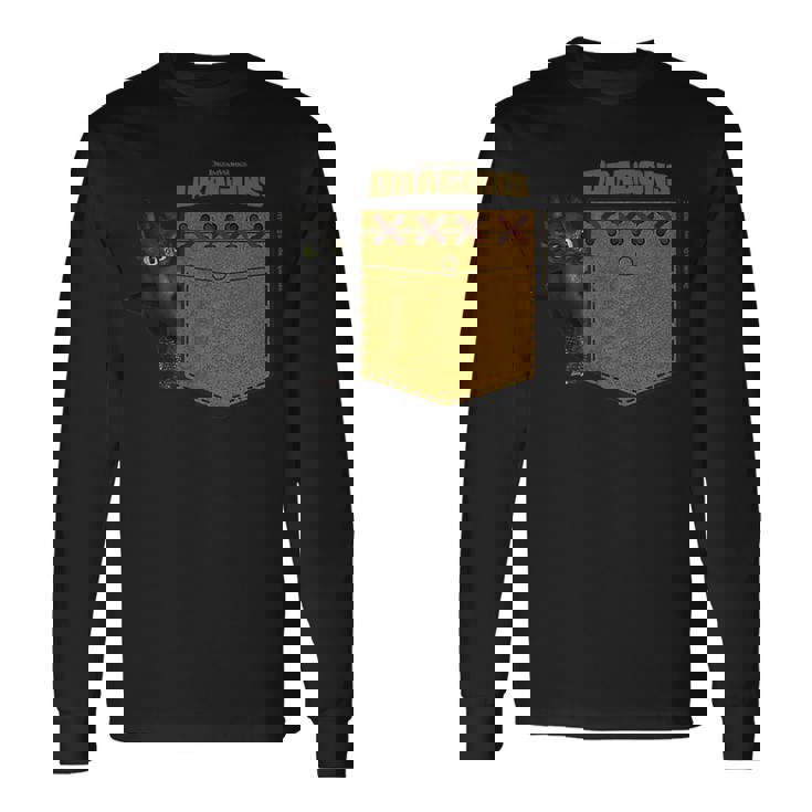 Dreamworks Dragons Toothless Leather Faux Pocket 長袖Tシャツ