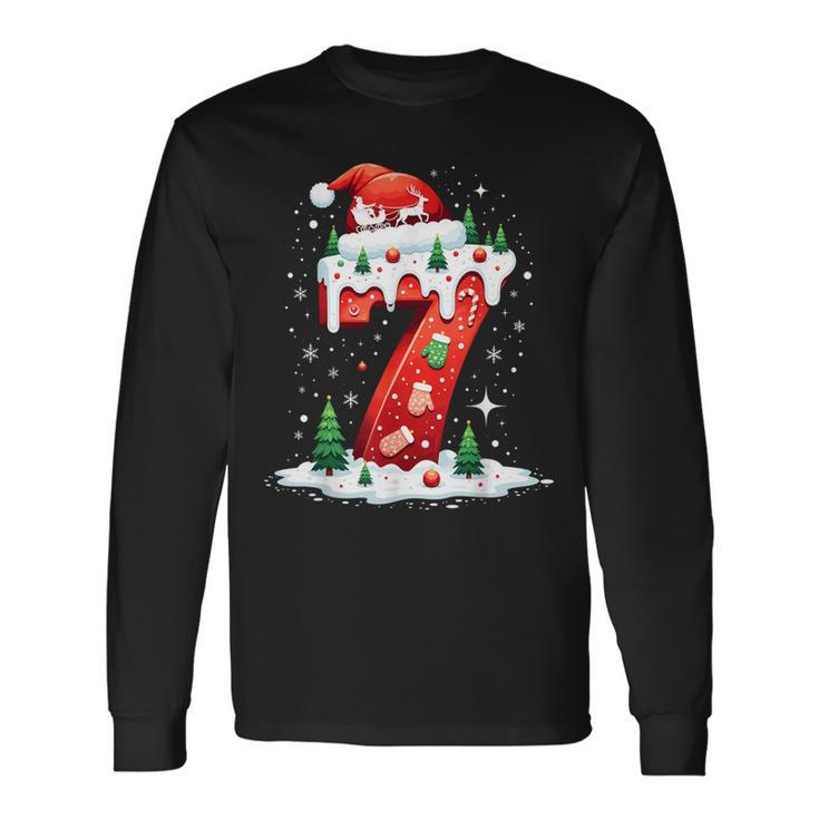 Fun Six Seven 6 7 Meme Couples Pajamas Christmas Tree Lights Long Sleeve T-Shirt